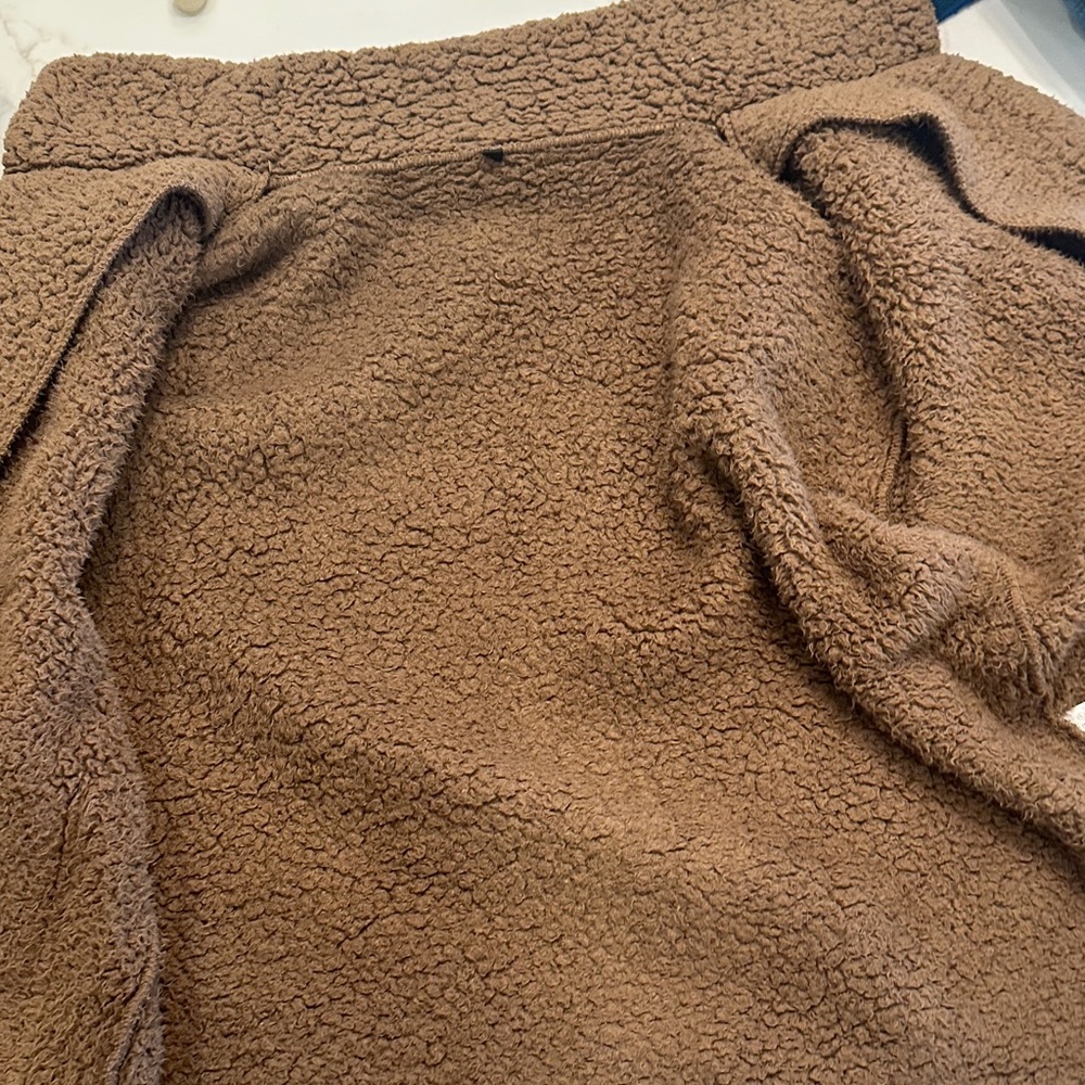 TEDDY BEAR JACKET Cozy Brown Sherpa zip pockets Layering Roomie Coat Sz M - Picture 9 of 12